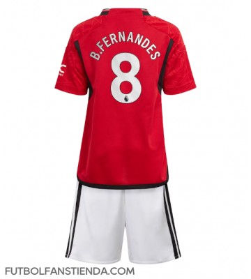Manchester United Bruno Fernandes #8 Primera Equipación Niños 2023-24 Manga Corta (+ Pantalones cortos)